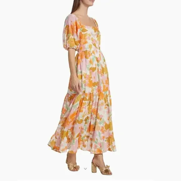 MILLE Manon Floral Cotton Tiered Maxi Dress Puff Sleeve Smocked Tuckernuck - Picture 2 of 15